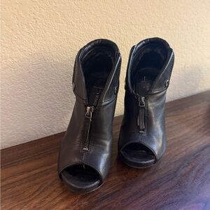 b. makowsky Black Zipper Peep Toe Booties